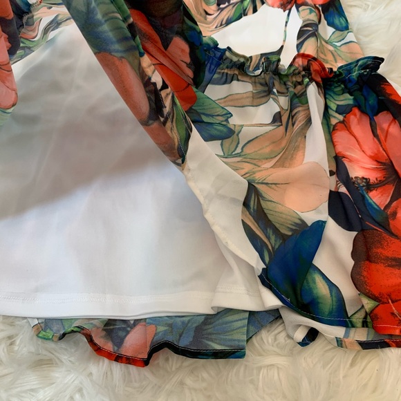 Floral puff sleeves waist tie ruffled midi dress L - Picture 13 of 16